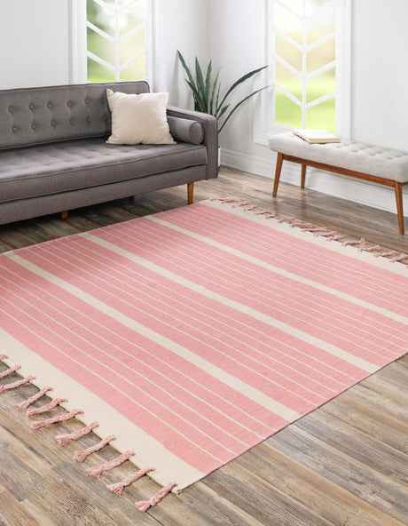Pink and White 7' 1 x 7' 1 Chindi Cotton Square Area Rug Interior Design Home Decor Carpet Mat for Sale at Rug Engine