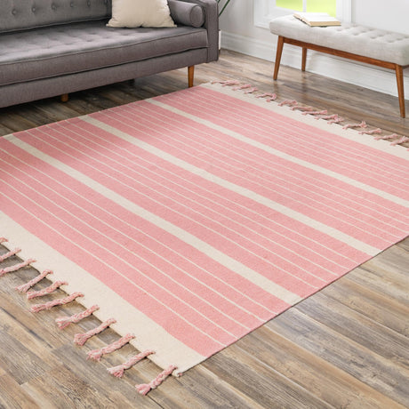 Pink and White 7' 1 x 7' 1 Chindi Cotton Square Area Rug Interior Design Home Decor Carpet Mat for Sale at Rug Engine