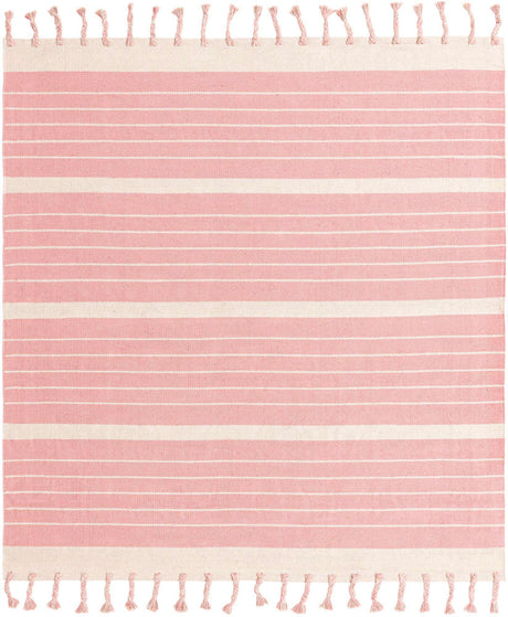 Pink and White 7' 1 x 7' 1 Chindi Cotton Square Rug