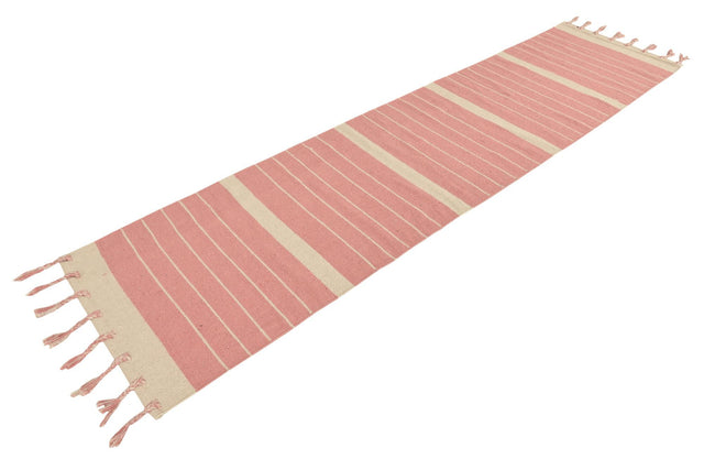 Pink and White 3' x 10' Chindi Cotton Runner Rug