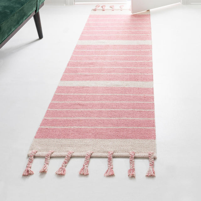 Pink and White 3' x 12' Chindi Cotton Runner Rug