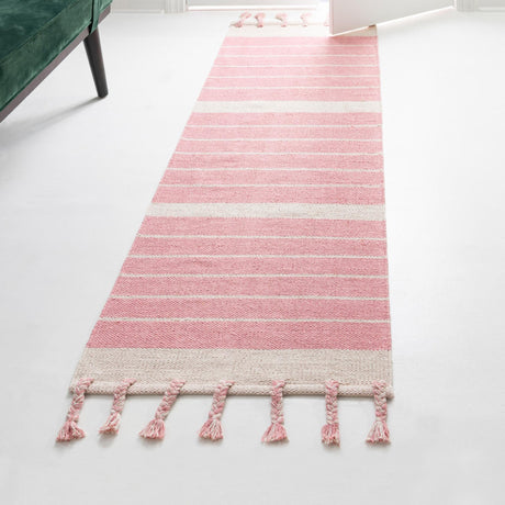 Pink and White 2' 2 x 6' 1 Chindi Cotton Runner Area Rug Interior Design Home Decor Carpet Mat for Sale at Rug Engine