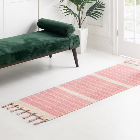 Pink and White 2' 7 x 12' Chindi Cotton Runner Area Rug Interior Design Home Decor Carpet Mat for Sale at Rug Engine
