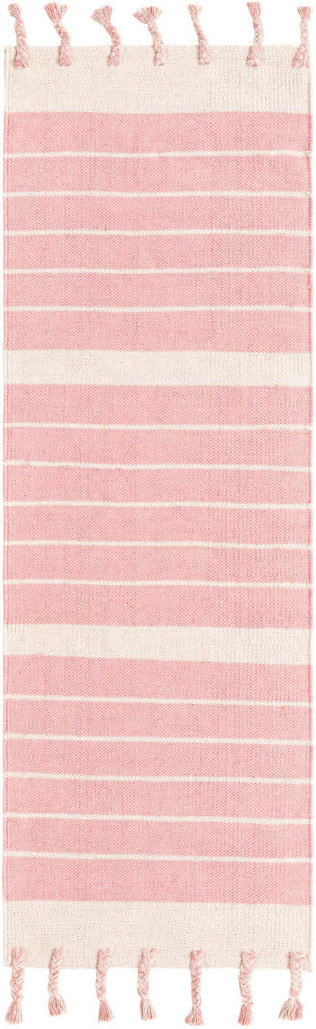Pink and White 2' 2 x 6' 1 Chindi Cotton Runner Rug
