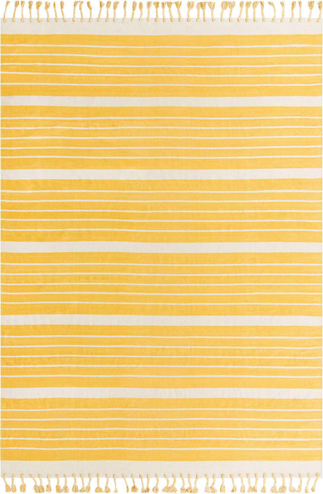 Gold and White 9' x 12' Chindi Cotton Rectangle Rug