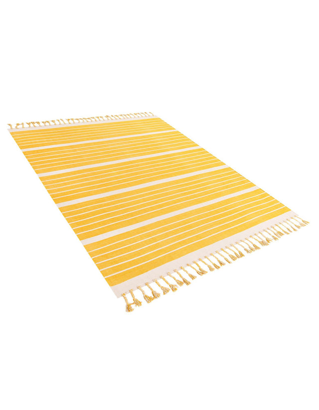Gold and White 8' x 10' Chindi Cotton Rectangle Rug