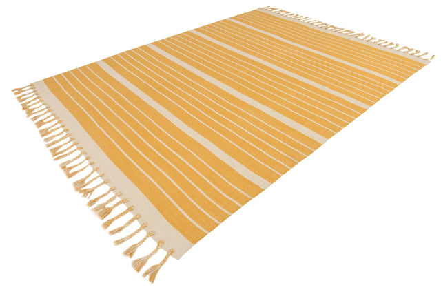 Gold and White 8' x 10' Chindi Cotton Rectangle Rug