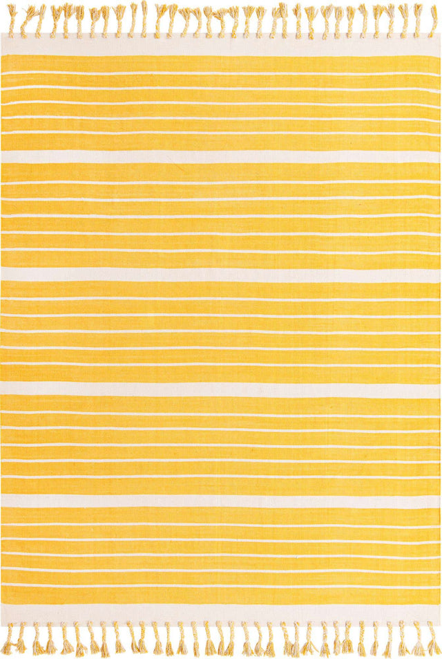 Gold and White 8' x 10' Chindi Cotton Rectangle Rug