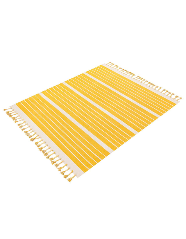 Gold and White 6' 1 x 9' Chindi Cotton Rectangle Rug