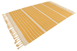 Gold and White 6' 1 x 9' Chindi Cotton Rectangle Rug