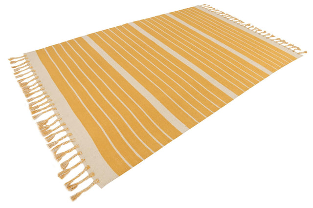 Gold and White 6' 1 x 9' Chindi Cotton Rectangle Rug