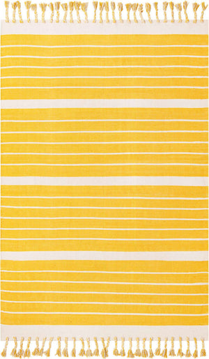 Gold and White 6' 1 x 9' Chindi Cotton Rectangle Rug