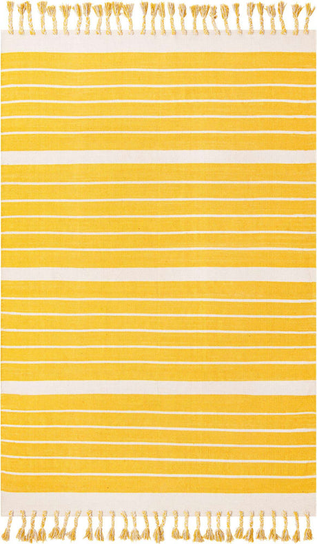 Gold and White 6' 1 x 9' Chindi Cotton Rectangle Rug