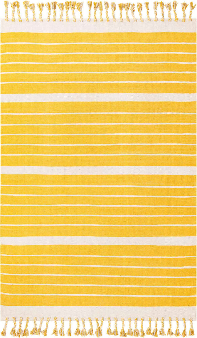Gold and White 6' 1 x 9' Chindi Cotton Rectangle Rug