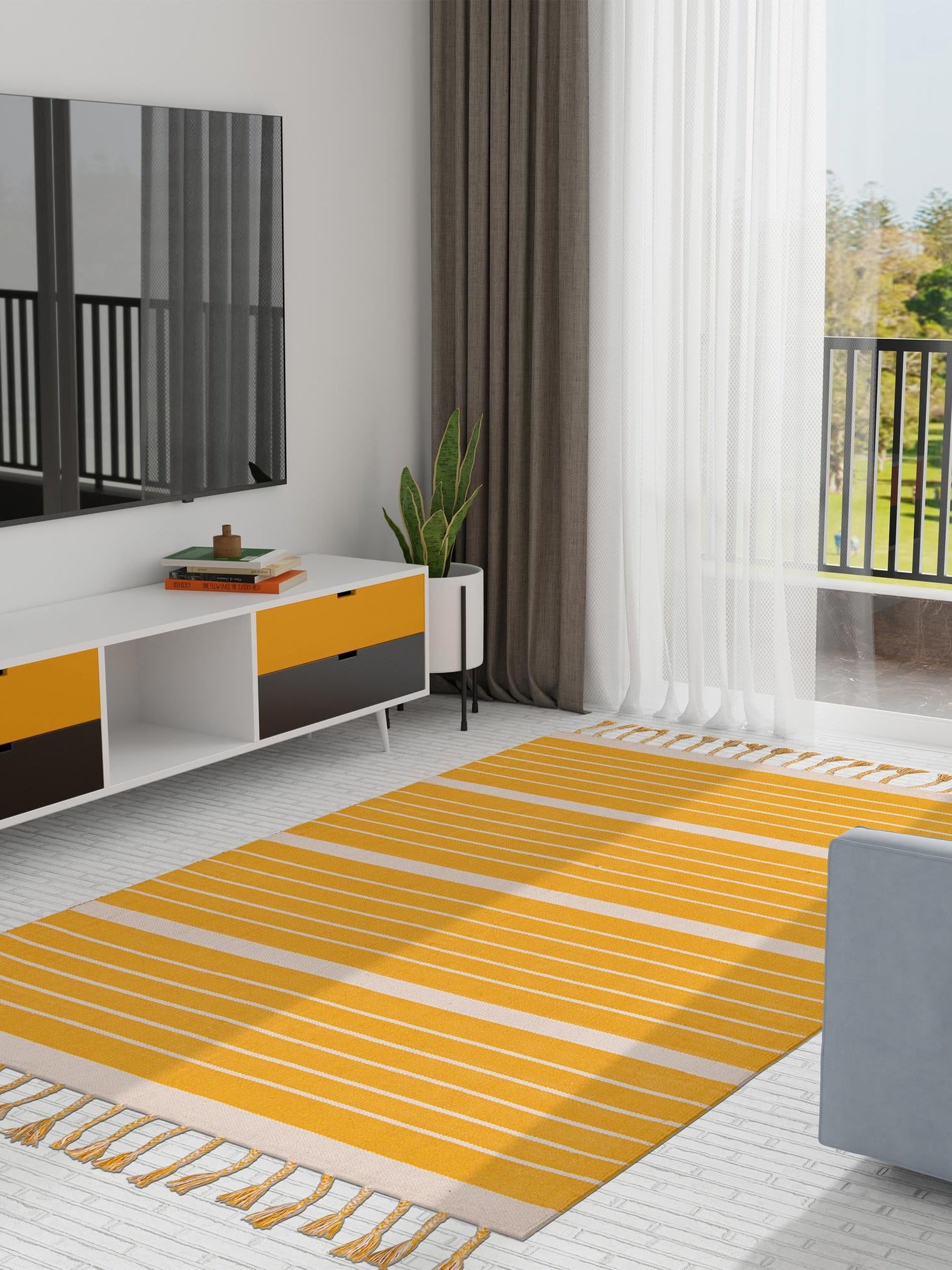 Gold and White 6' 1 x 9' Chindi Cotton Rectangle Area Rug Interior Design Home Decor Carpet Mat for Sale at Rug Engine