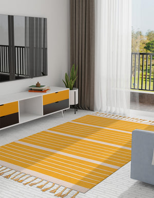 Gold and White 6' 1 x 9' Chindi Cotton Rectangle Rug