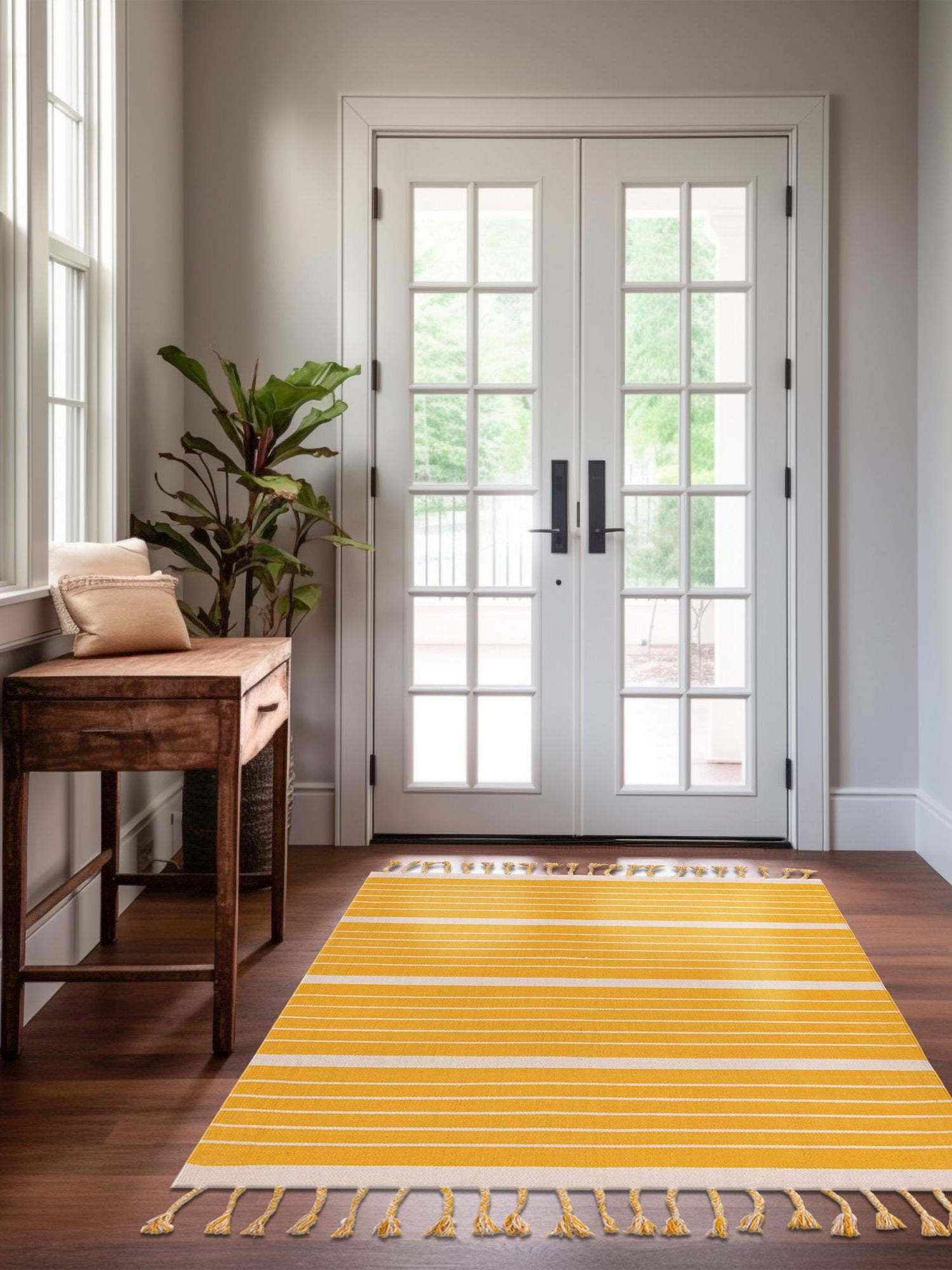 Gold and White 2' x 3' 1 Chindi Cotton Rectangle Area Rug Interior Design Home Decor Carpet Mat for Sale at Rug Engine