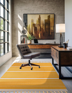 Gold and White 6' 1 x 9' Chindi Cotton Rectangle Rug