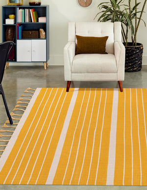 Gold and White 6' 1 x 9' Chindi Cotton Rectangle Rug