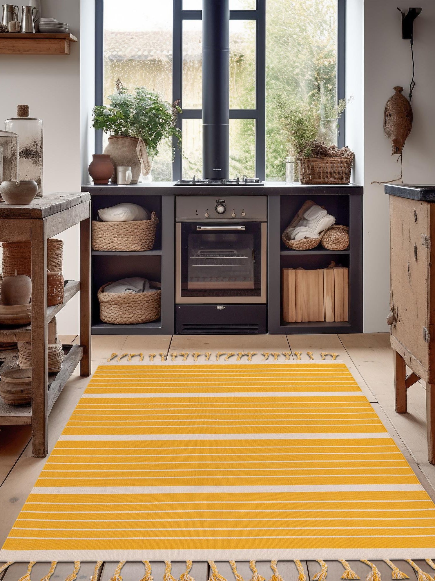 Gold and White 6' 1 x 9' Chindi Cotton Rectangle Area Rug Interior Design Home Decor Carpet Mat for Sale at Rug Engine