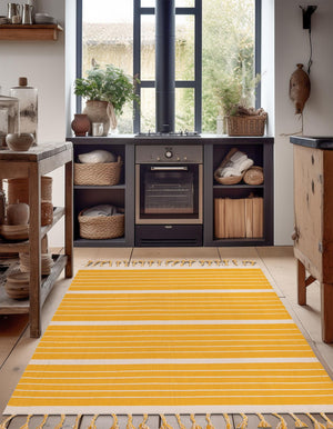Gold and White 6' 1 x 9' Chindi Cotton Rectangle Rug