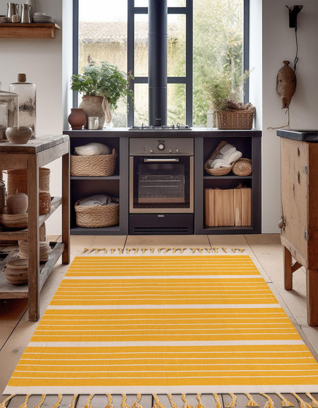 Gold and White 5' 1 x 8' Chindi Cotton Rectangle Area Rug Interior Design Home Decor Carpet Mat for Sale at Rug Engine