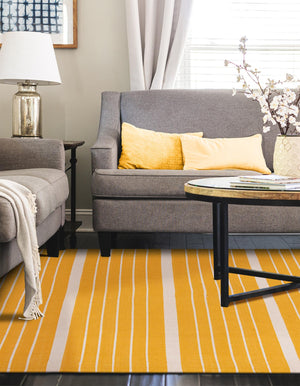 Gold and White 6' 1 x 9' Chindi Cotton Rectangle Rug