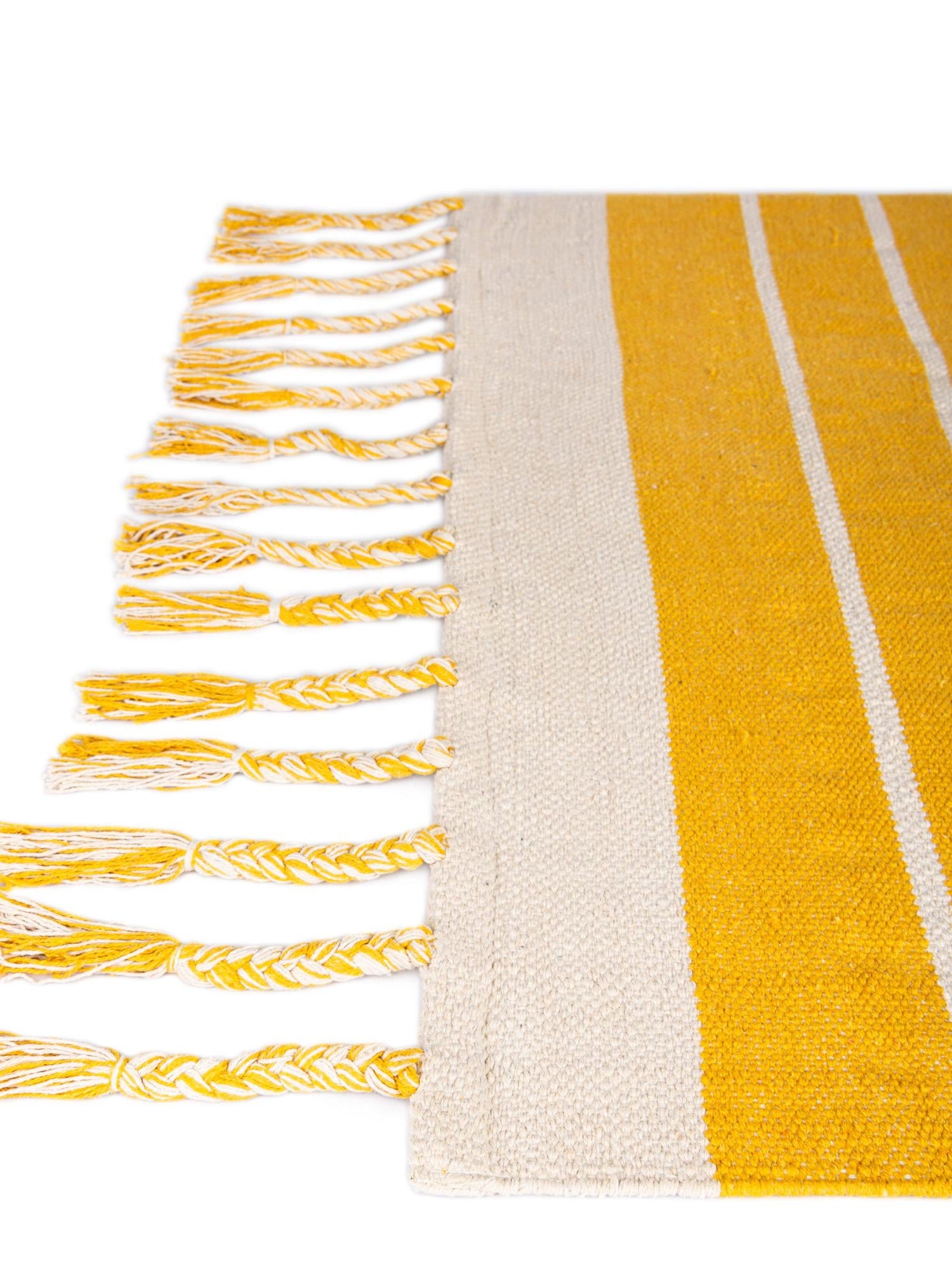 Gold and White 5' 1 x 8' Chindi Cotton Rectangle Area Rug Interior Design Home Decor Carpet Mat for Sale at Rug Engine