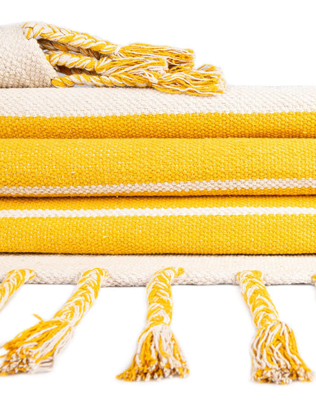 Gold and White 5' 1 x 8' Chindi Cotton Rectangle Area Rug Interior Design Home Decor Carpet Mat for Sale at Rug Engine