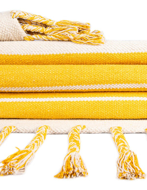 Gold and White 6' 1 x 9' Chindi Cotton Rectangle Rug