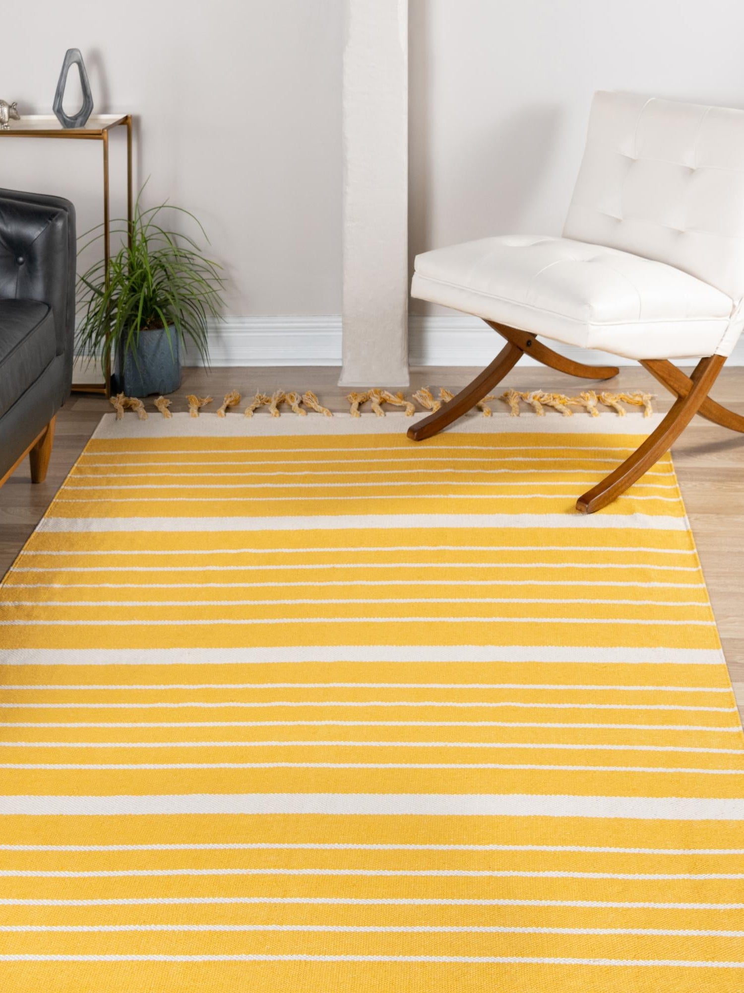 Gold and White 4' 1 x 6' 1 Chindi Cotton Rectangle Area Rug Interior Design Home Decor Carpet Mat for Sale at Rug Engine