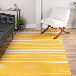 Gold and White 6' 1 x 9' Chindi Cotton Rectangle Rug