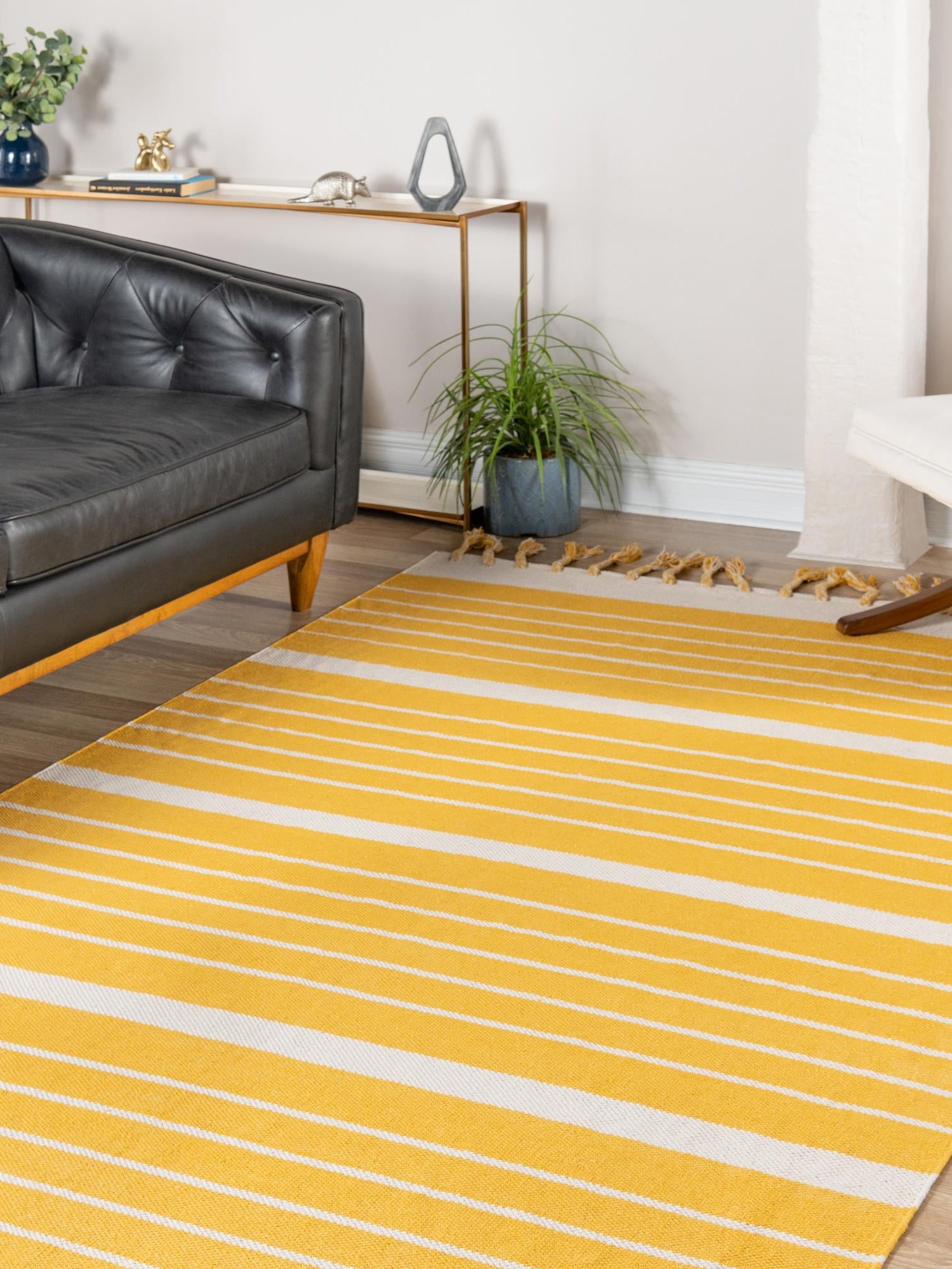 Gold and White 6' 1 x 9' Chindi Cotton Rectangle Area Rug Interior Design Home Decor Carpet Mat for Sale at Rug Engine