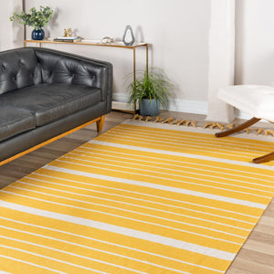 Gold and White 6' 1 x 9' Chindi Cotton Rectangle Rug