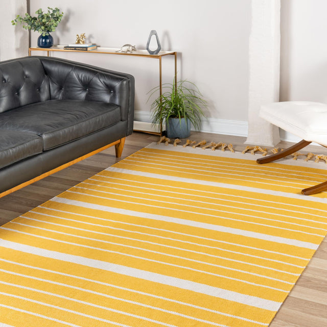 Gold and White 6' 1 x 9' Chindi Cotton Rectangle Rug