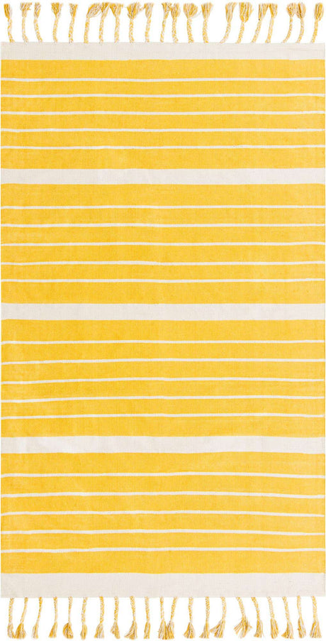 Gold and White 5' 1 x 8' Chindi Cotton Rectangle Rug