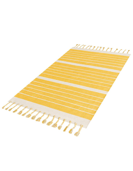 Gold and White 4' 1 x 6' 1 Chindi Cotton Rectangle Area Rug Interior Design Home Decor Carpet Mat for Sale at Rug Engine