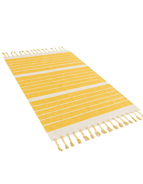 Gold and White 4' 1 x 6' 1 Chindi Cotton Rectangle Area Rug Interior Design Home Decor Carpet Mat for Sale at Rug Engine