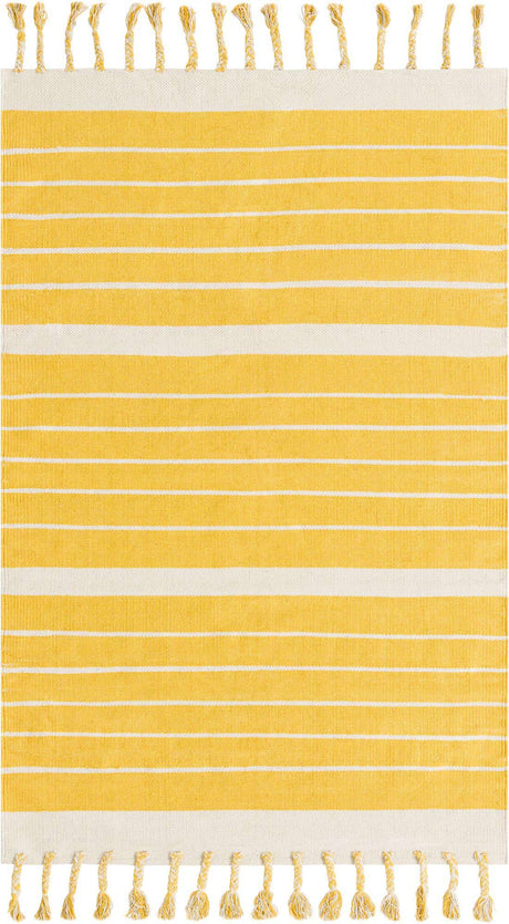 Gold and White 4' 1 x 6' 1 Chindi Cotton Rectangle Rug