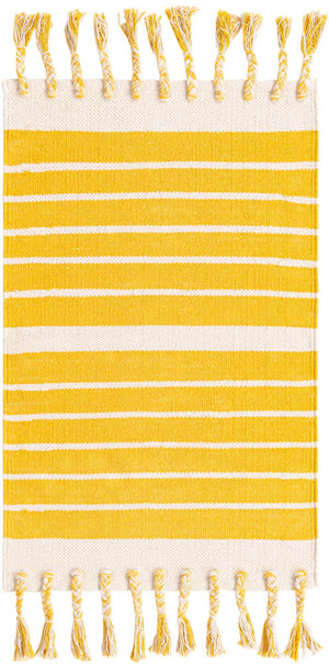 Gold and White 2' x 3' 1 Chindi Cotton Rectangle Rug