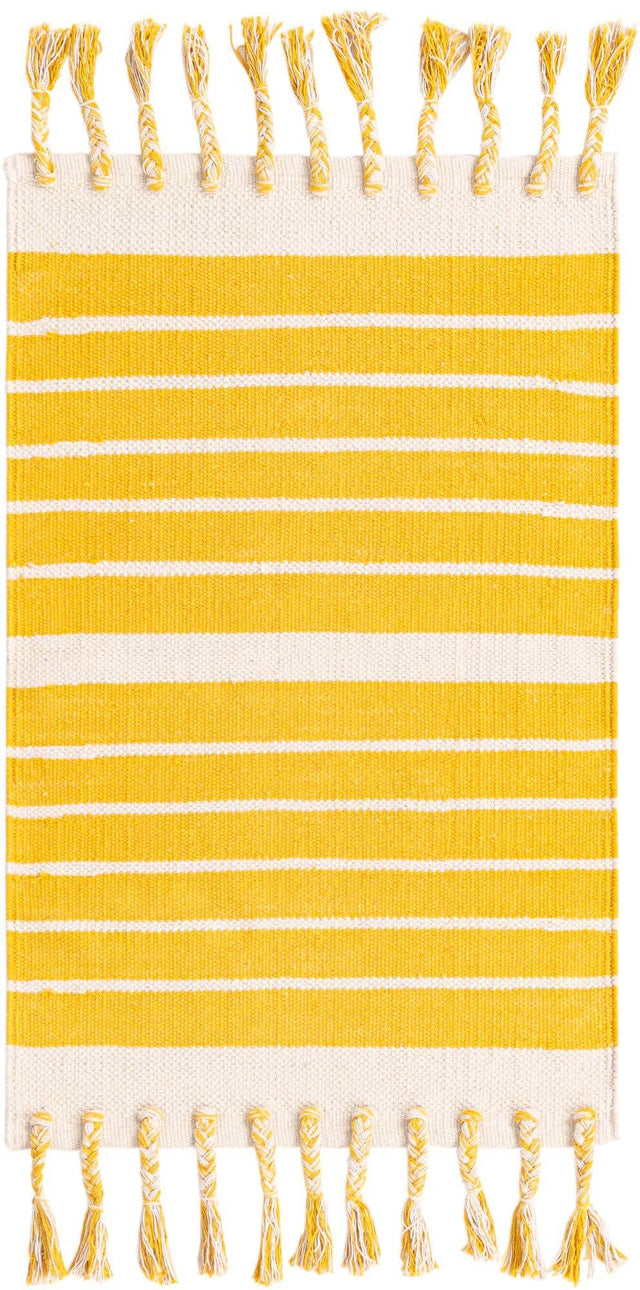 Gold and White 2' x 3' 1 Chindi Cotton Rectangle Rug