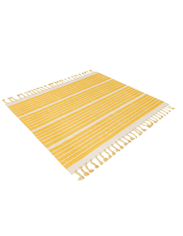 Gold and White 7' 1 x 7' 1 Chindi Cotton Square Rug