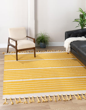 Gold and White 7' 1 x 7' 1 Chindi Cotton Square Rug