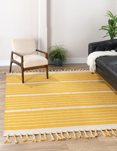 Gold and White 7' 1 x 7' 1 Chindi Cotton Square Rug