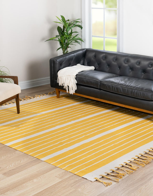 Gold and White 7' 1 x 7' 1 Chindi Cotton Square Rug