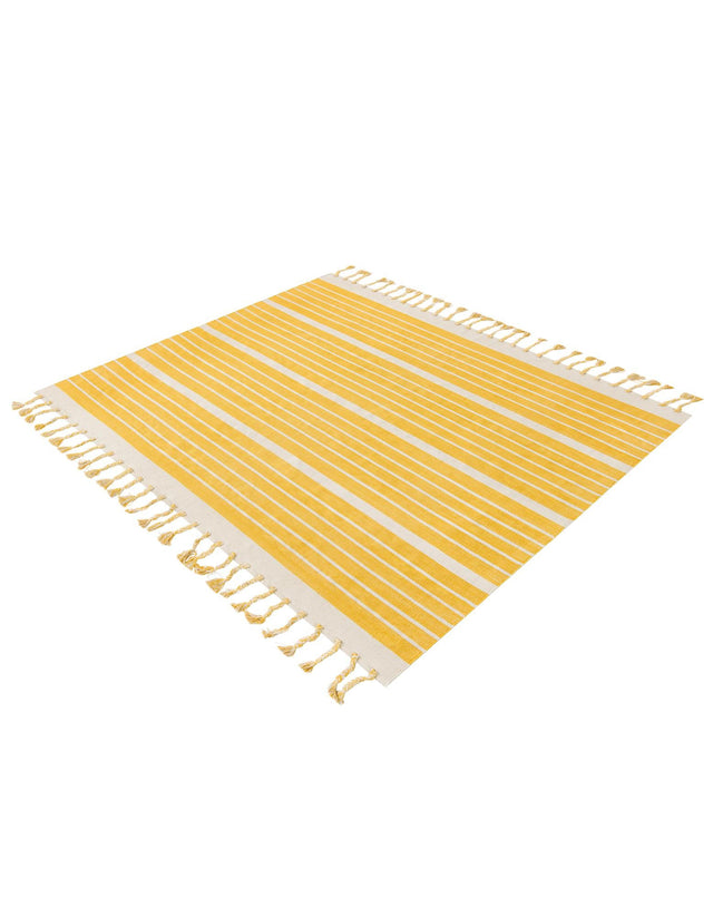 Gold and White 7' 1 x 7' 1 Chindi Cotton Square Rug