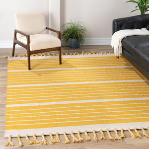 Gold and White 7' 1 x 7' 1 Chindi Cotton Square Rug