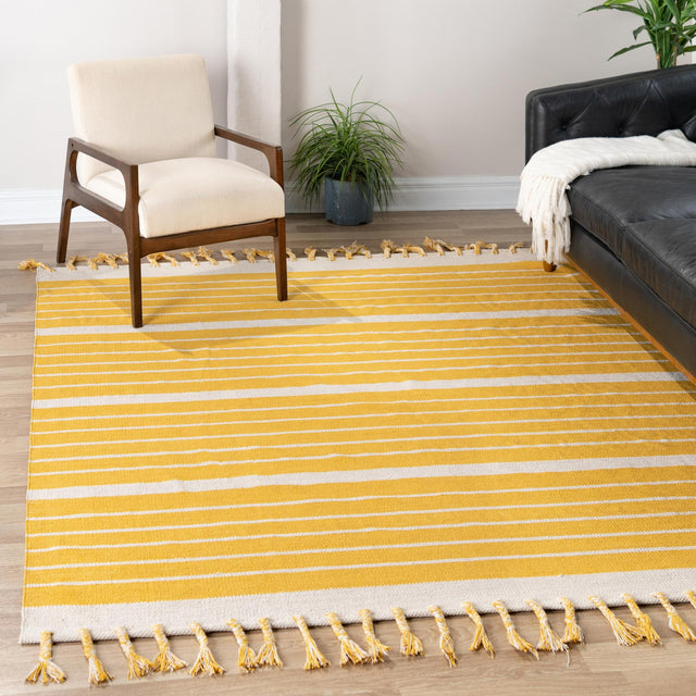 Gold and White 7' 1 x 7' 1 Chindi Cotton Square Rug