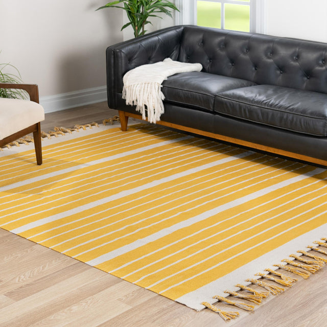 Gold and White 7' 1 x 7' 1 Chindi Cotton Square Rug