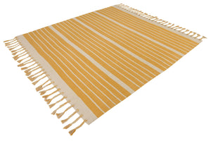 Gold and White 7' 1 x 7' 1 Chindi Cotton Square Rug